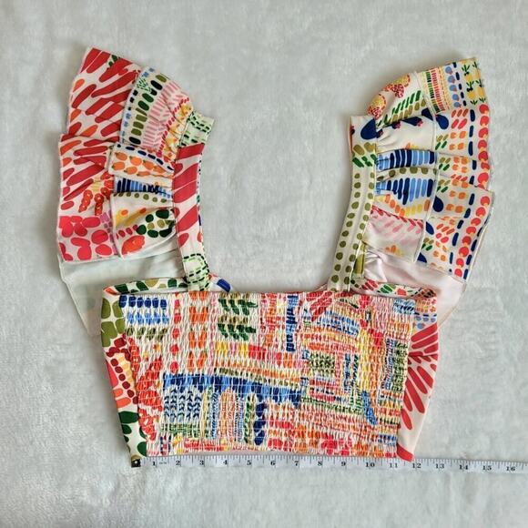 ANI Tropical 2 Piece Set Ruffle Crop Top & High Waist Wide Leg Pants Resortwear - Picture 7 of 15